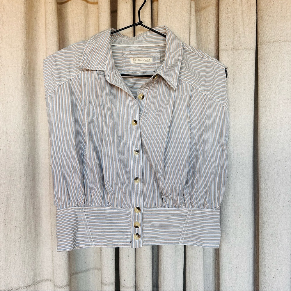 Free People sleeveless, deep cut arm, button up